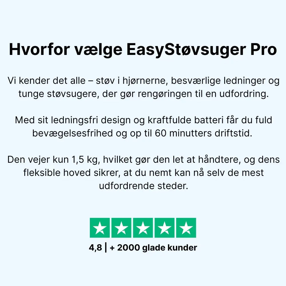 EasyStøvsuger Pro - Ledningsfri støvsuger - EasyClean